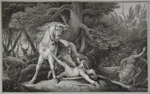 Death of William Rufus, gravert av Neagle, illustrasjon fra David Humes 
