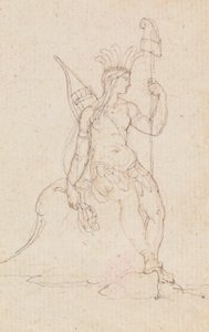 An Allegory of America Carrying the Cap of Liberty, ca. 1760-1848 (penn, svart blekk, grafitt og rødt kritt) av Edward Francis Burney