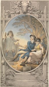 Design i farger for en bokplate av Edward Francis Burney