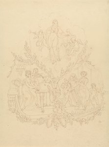 Kvinnelige figurer og Putti som spiller musikkinstrumenter av Edward Francis Burney