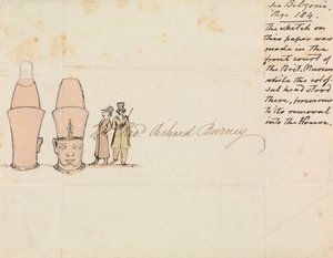 Brev til pastor Richard Burney med tegning av Colossal Head fra British Museum Courtyard av Edward Francis Burney