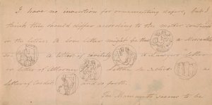 Brev med design for signeter (?) av Edward Francis Burney