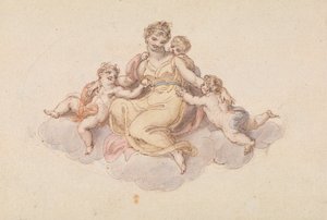 Mor og barn sitter på skyen av Edward Francis Burney