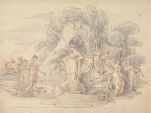 Telemachus og mentor lander på øya Calypso av Edward Francis Burney