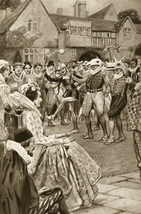 Dronning Ellizabeth I blir underholdt av narrer (litho)