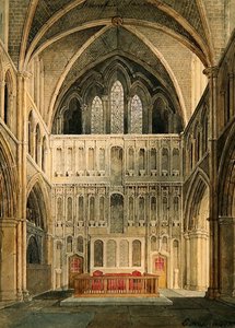 Interiør av St. Saviour, Southwark, ser mot alteret