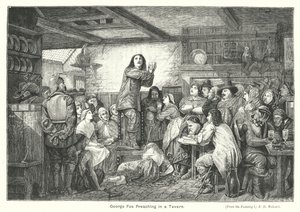 George Fox Preaching in a Tavern (gravering) av Edward Henry (after) Wehnert