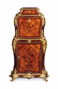 Petit secretaire a batattant, ca. 1860 (ormolu med kingwood, tulipwood & amaranth marquetry) av Edward Holmes Baldock