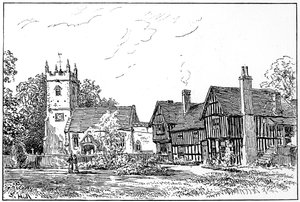 Clifford kirke og gamle hus, Stratford-upon-Avon, Warwickshire, 1885. av Edward Hull