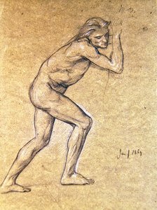 Studie av en mannlig naken for The Prodigals Return, 1869 (kritt på papir)