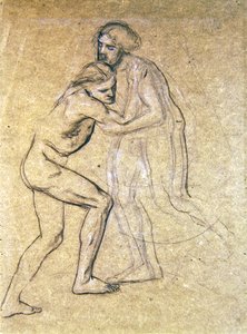 Studie av to nakne menn som omfavner for The Prodigals Return, 1869 (kritt på papir) av Edward John Poynter