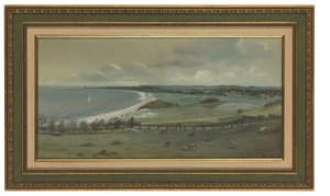 Utsikt over lindammen, gamle åkre (akvarell og gouache på papir) av Edward Lange