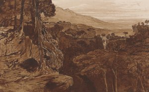 Bavella, Corsica, ca. 1868 (penn og blekk med vask på papir) av Edward Lear
