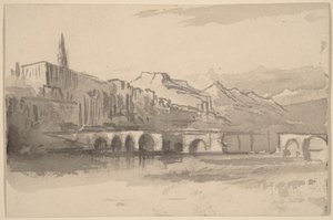 Bro med fjell i det fjerne (Ventimiglia) av Edward Lear