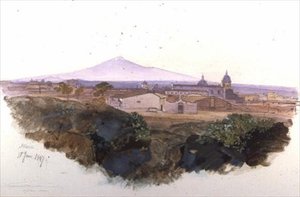 Catania: 1847 (penn, blekk og gouache) av Edward Lear