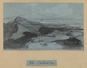 Catania, fra utsikt over Sicilia (kritt og gouache på blått papir) av Edward Lear