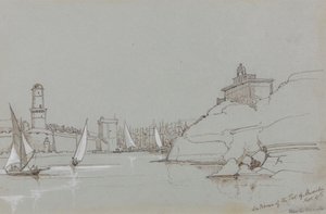 Inngang til havnen i Marseille av Edward Lear