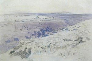 Jerusalem, 24-28 april 1858 (penn, blekk og akvarell på papir) av Edward Lear