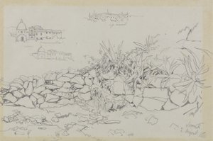 Sorrento, 2. august 1838 (grafitt på grått vevd papir) av Edward Lear