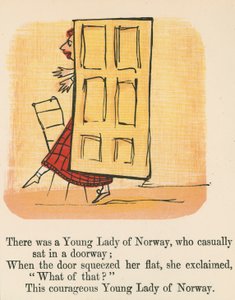 Det var en ung dame av Norge, som tilfeldig satt i en døråpning, fra 
