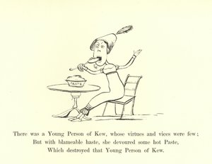 Det var en ung person fra Kew, hvis dyder og laster var få av Edward Lear