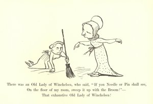 Det var en gammel dame fra Winchelsea, som sa: Hvis du nål eller nål skal se, På gulvet på rommet mitt, fei det opp med kosten! av Edward Lear