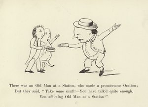 Det var en gammel mann på en stasjon, som holdt en promiskuøs tale av Edward Lear