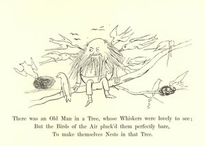 Det var en gammel mann i et tre, hvis værhår var nydelig å se av Edward Lear