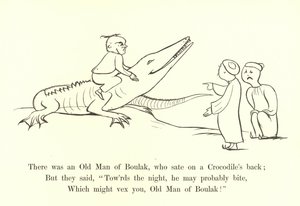 Det var en gammel mann fra Boulak, som satt på ryggen til en krokodille av Edward Lear