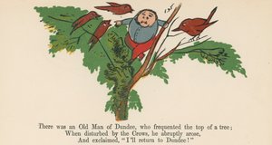 Det var en gammel mann fra Dundee, som besøkte toppen av et tre, fra 'A Book of Nonsense', utgitt av Frederick Warne and Co., London, ca. 1875 av Edward Lear