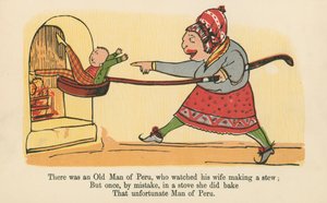 Det var en gammel mann fra Peru, som så sin kone lage en lapskaus, fra 'A Book of Nonsense', utgitt av Frederick Warne og Co., London, ca. 1875