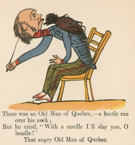 Det var en gammel mann fra Quebec - en bille løp over halsen hans, fra 'A Book of Nonsense', utgitt av Frederick Warne og Co., London, ca. 1875