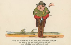 Det var en gammel mann ved kysten, som rolig satt på en stolpe, fra 