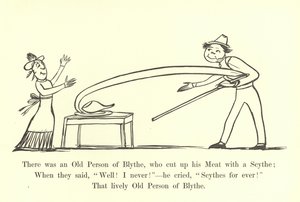 Det var en gammel person fra Blythe, som skar opp kjøttet sitt med en ljå av Edward Lear