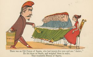 Det var en gammel person fra Sparta, som hadde tjuefem sønner og en 