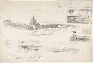 Utsikt over Peterskirken i Roma av Edward Lear