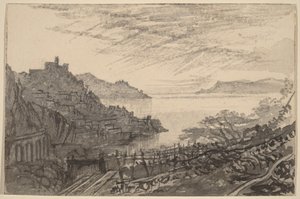 Utsikt over en bukt fra en åsside (Amalfi) av Edward Lear