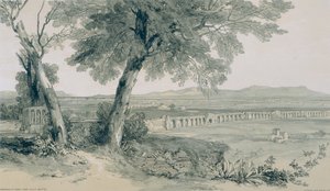 Utsikt i Roma og omegn: Campagna og Romas murer med utsikt til Alban av Edward Lear