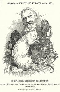 Punch-tegneserie: Adolphus Williamson, britisk politimann og første sjef for detektivavdelingen til Metropolitan Police (gravering) av Edward Linley (after) Sambourne