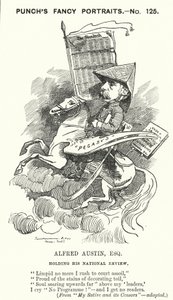Punch tegneserie: Alfred Austin, engelsk poet og redaktør av National Review (gravering) av Edward Linley (after) Sambourne