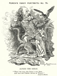 Punch tegneserie: Alfred, Lord Tennyson, engelsk poet (gravering) av Edward Linley (after) Sambourne