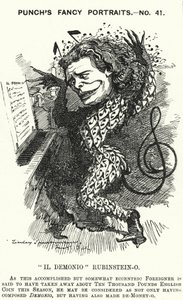 Punch tegneserie: Anton Rubinstein, russisk pianist, komponist og dirigent (gravering) av Edward Linley (after) Sambourne