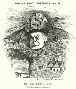 Punch tegneserie: Charles Bradlaugh, engelsk liberal politiker og ateist (gravering) av Edward Linley (after) Sambourne