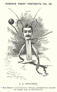 Punch tegneserie: Fred Spofforth, australsk cricketspiller (gravering) av Edward Linley (after) Sambourne