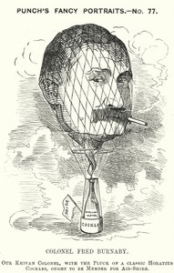 Punch tegneserie: Frederick Burnaby, britisk hærs etterretningsoffiser og ballongfarer (gravering) av Edward Linley (after) Sambourne