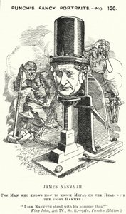 Punch tegneserie: James Nasmyth, skotsk ingeniør og oppfinner av damphammeren (gravering) av Edward Linley (after) Sambourne