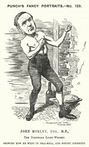 Punch tegneserie: John Morley, engelsk liberal politiker (gravering) av Edward Linley (after) Sambourne