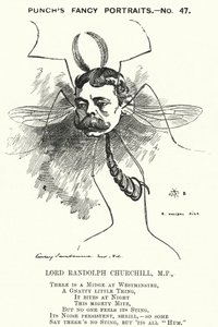 Punch tegneserie: Lord Randolph Churchill, engelsk konservativ politiker (gravering) av Edward Linley (after) Sambourne