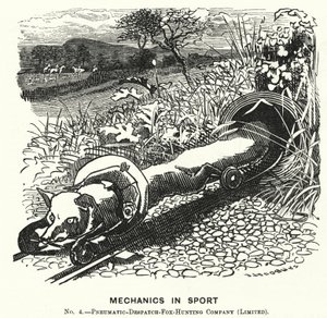 Punch tegneserie: Mechanics in Sport. No 4. - Pneumatic Despatch Fox Hunting Company (Begrenset) (gravering) av Edward Linley (after) Sambourne