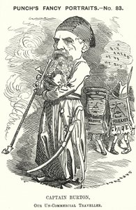 Punch tegneserie: Richard Burton, engelsk oppdagelsesreisende, geograf og diplomat (gravering) av Edward Linley (after) Sambourne